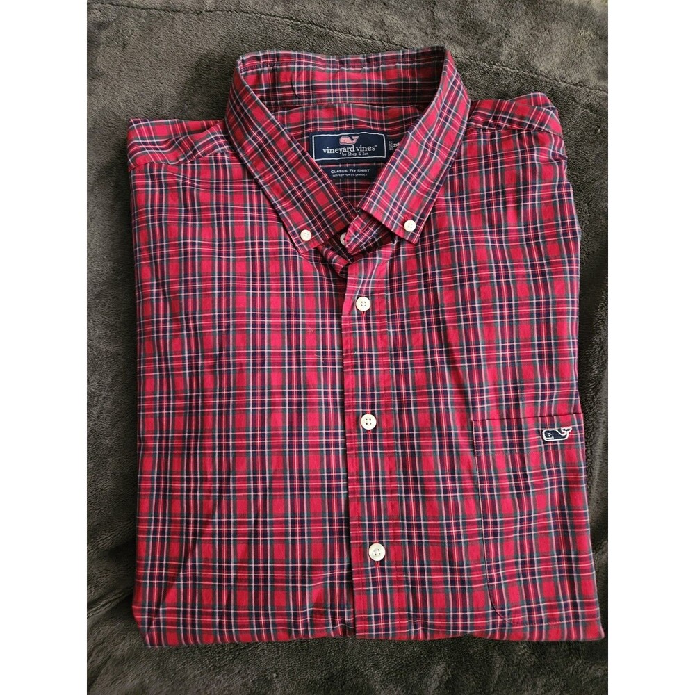 Vineyard Vines Classic Fit Shirt Button Down Plaid Men's 2XB Red